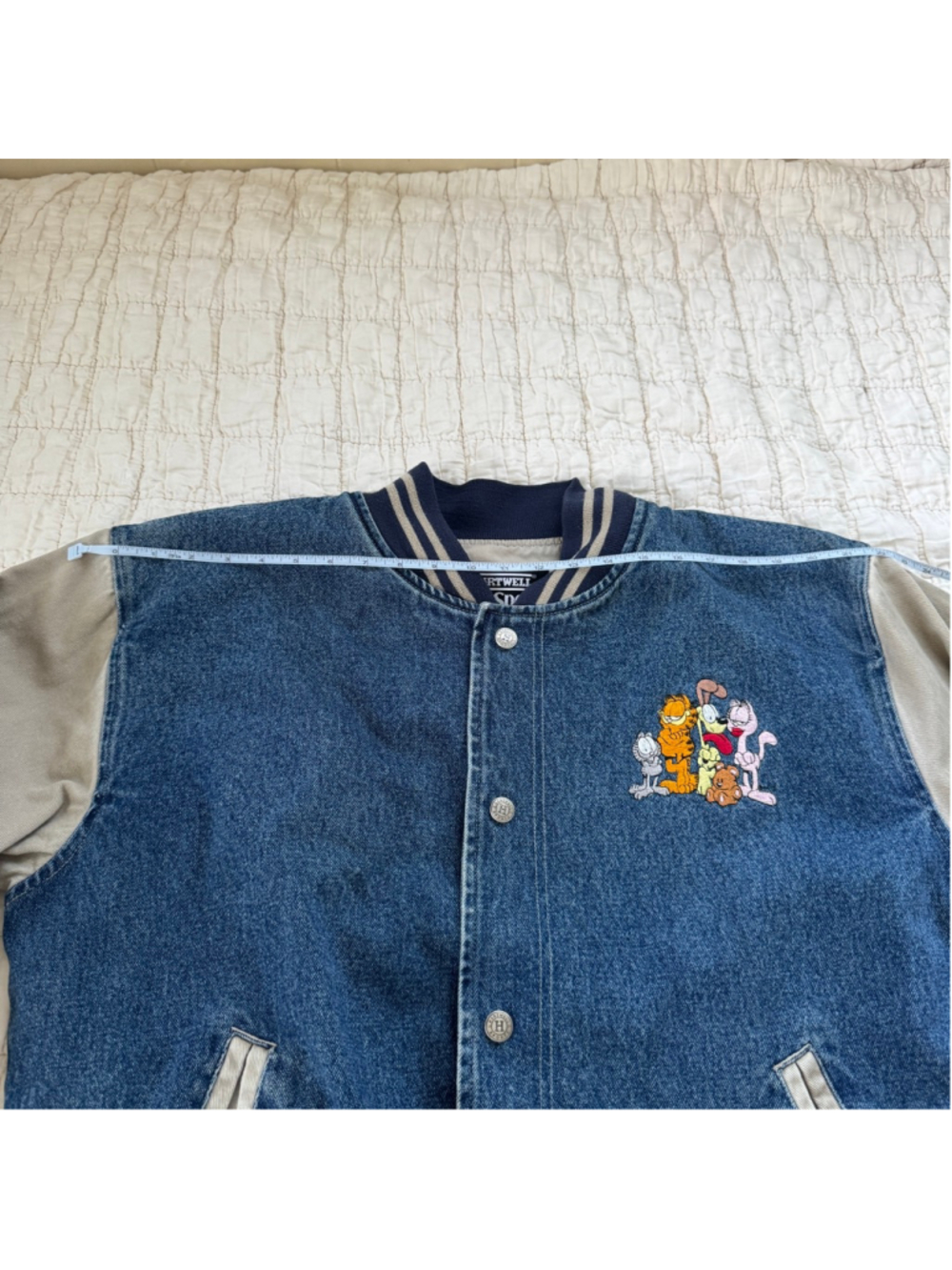 Vintage Hartwell ViaSport Garfield Varsity Bomber Denim Jacket • Size: L - Picture 9 of 10